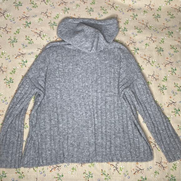 AQUA Knit Hooded Sweatshirt Ribbed Stretchy Heather Grey Medium Cozy Warm Lounge - Picture 4 of 8